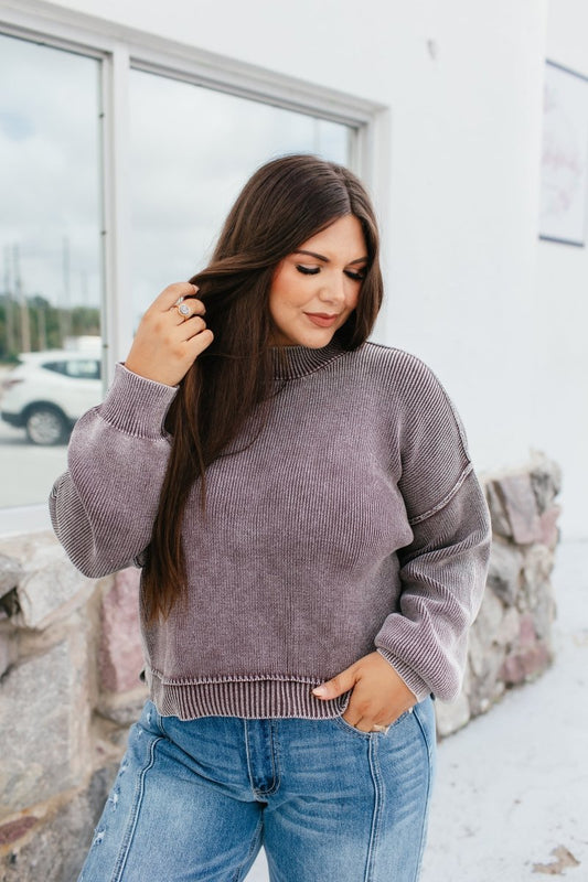 Stonewashed Comfort Sweat In Plum - Macoma Boutique130 Sweaters