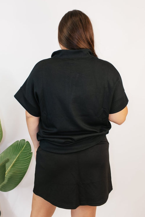 Street Sport Quarter Zip Top In Black - Reg & Curvy - Macoma Boutique100 Short Sleeve