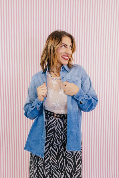 Subtle Sparkle Denim Shirt - Reg & Curvy - Macoma Boutique120 Long Sleeve
