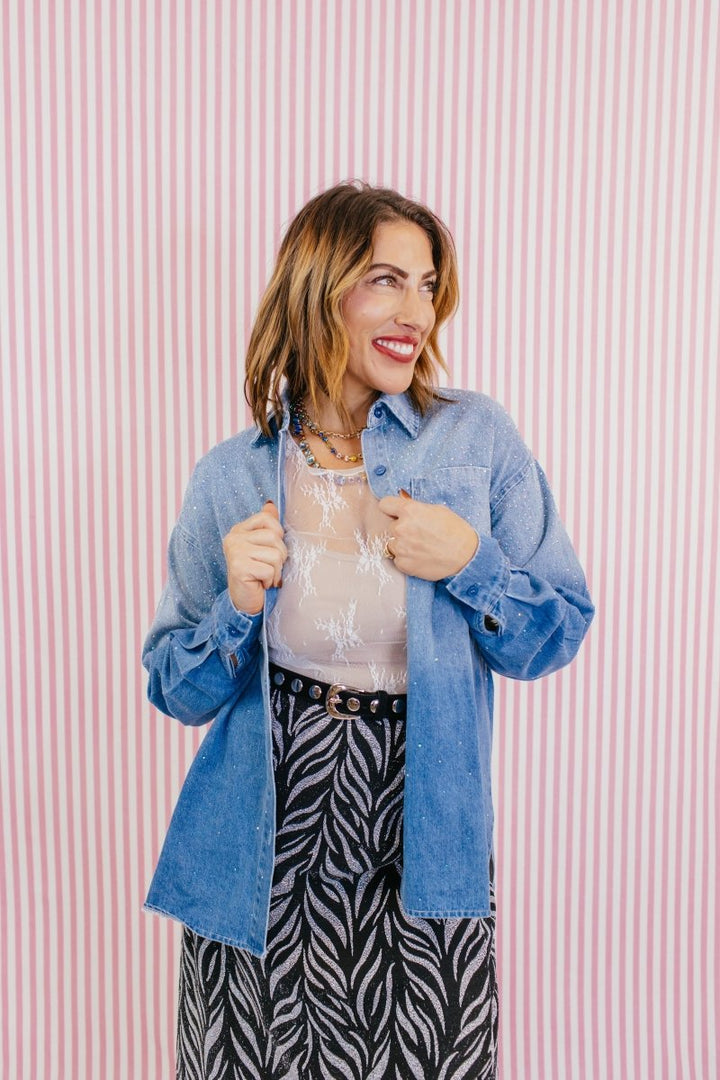 Subtle Sparkle Denim Shirt - Reg & Curvy - Macoma Boutique120 Long Sleeve