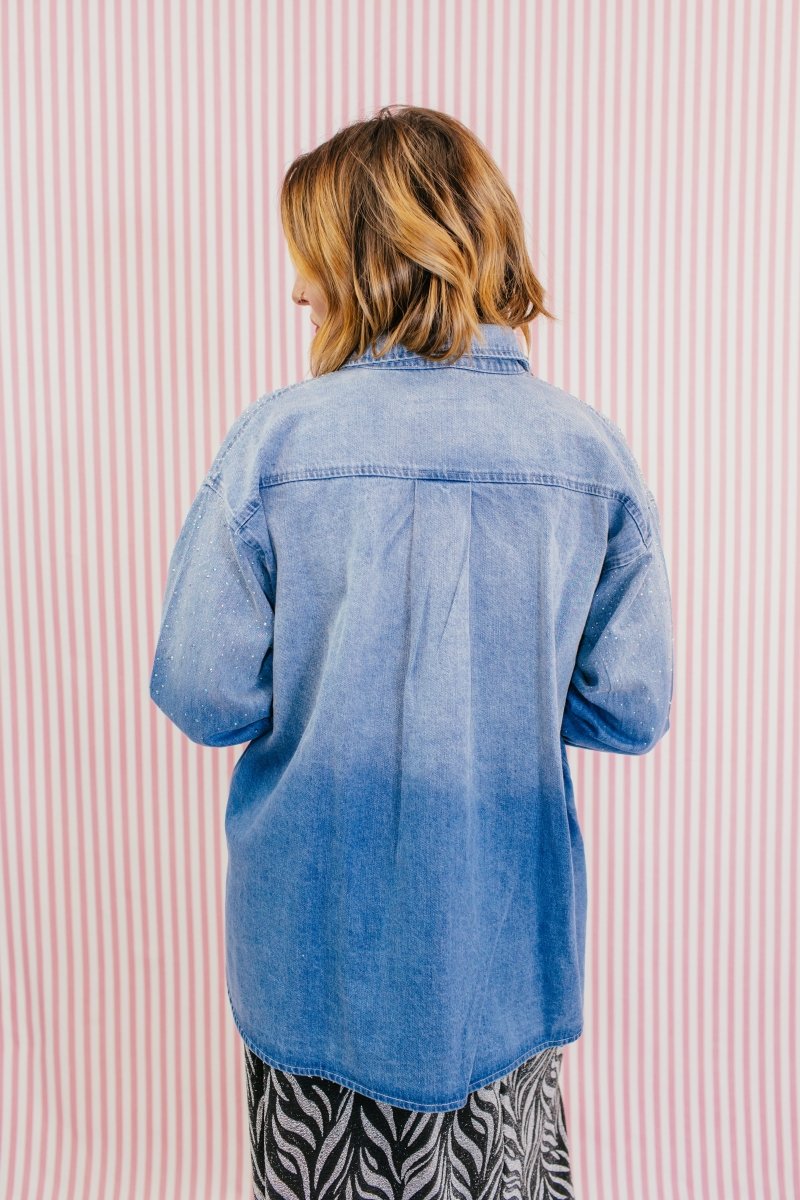 Subtle Sparkle Denim Shirt - Reg & Curvy - Macoma Boutique120 Long Sleeve