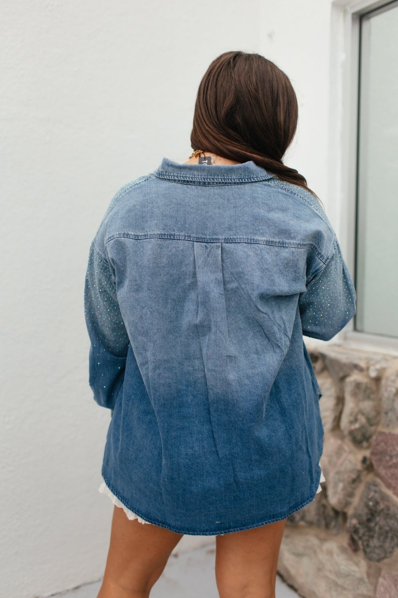 Subtle Sparkle Denim Shirt - Reg & Curvy - Macoma Boutique120 Long Sleeve