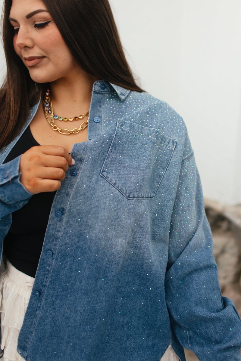 Subtle Sparkle Denim Shirt - Reg & Curvy - Macoma Boutique120 Long Sleeve