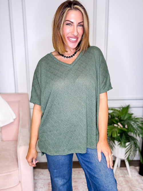 Subtle Texture Top - Reg/Curvy - FINAL SALE - Macoma Boutique100 Short Sleeve