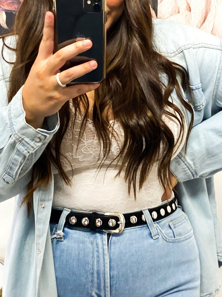 Suede Belt With Wide Studs In Black - Macoma Boutique310 Accessories/Jewelry