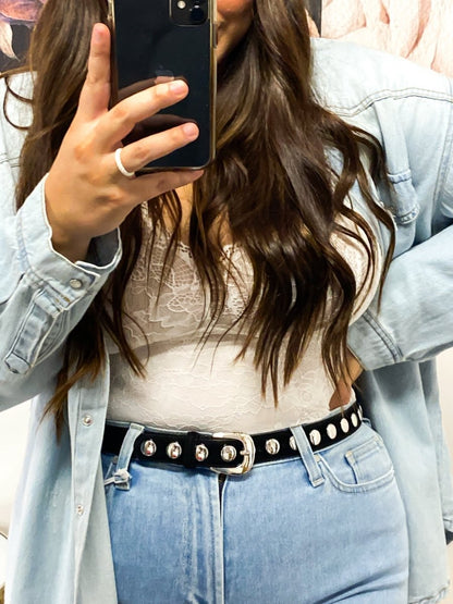 Suede Belt With Wide Studs In Black - Macoma Boutique310 Accessories/Jewelry