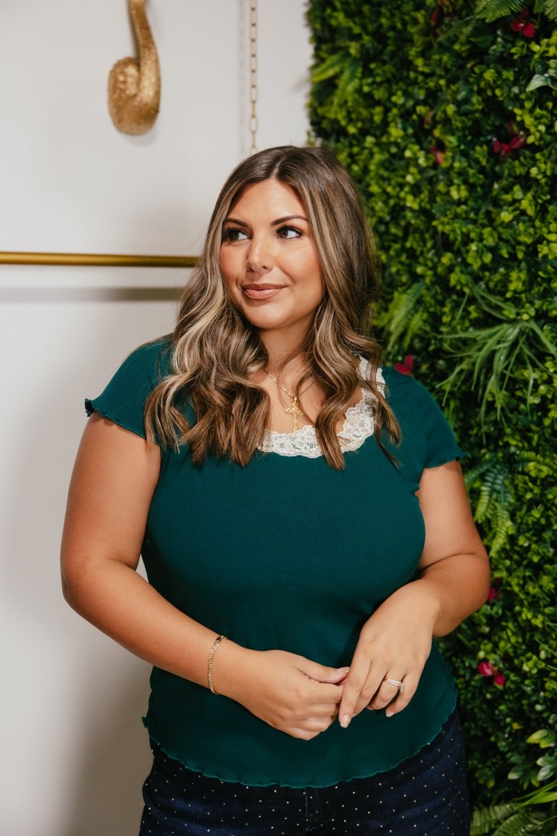 Sweet Obsession Top In Forest Green - Reg & Curvy - Macoma Boutique100 Short Sleeve