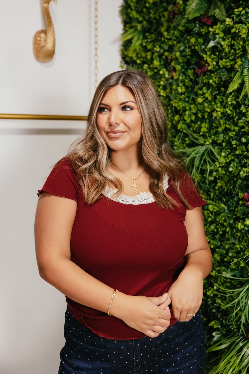 Sweet Obsession Top In Maroon - Reg & Curvy - Macoma Boutique100 Short Sleeve