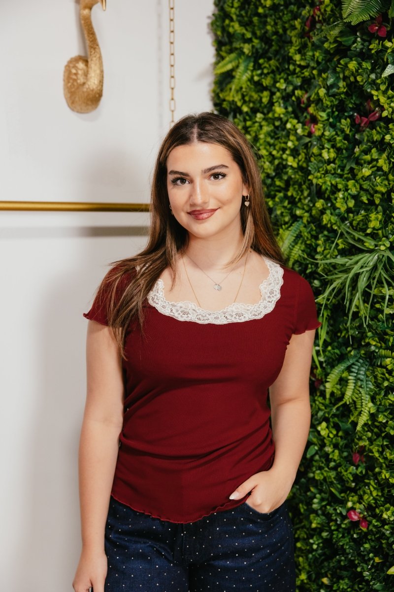 Sweet Obsession Top In Maroon - Reg & Curvy - Macoma Boutique100 Short Sleeve