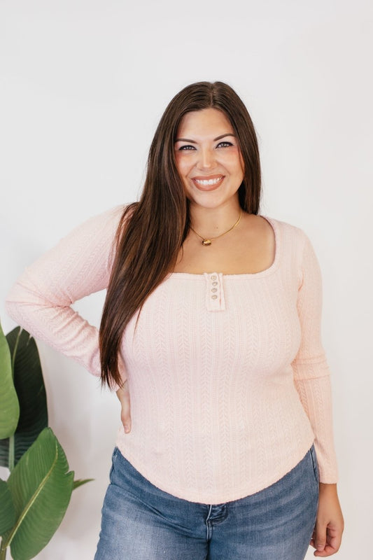 Sweetheart Henley Top In Powder Pink - Macoma Boutique120 Long Sleeve