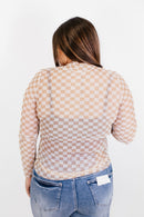 Taupe Checkerboard Top - Reg/Curvy - FINAL SALE - Macoma Boutique120 Long Sleeve