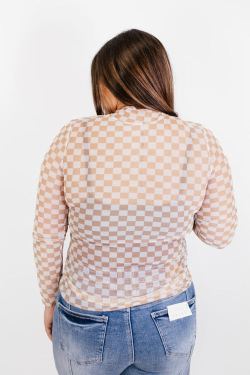 Taupe Checkerboard Top - Reg/Curvy - FINAL SALE - Macoma Boutique120 Long Sleeve