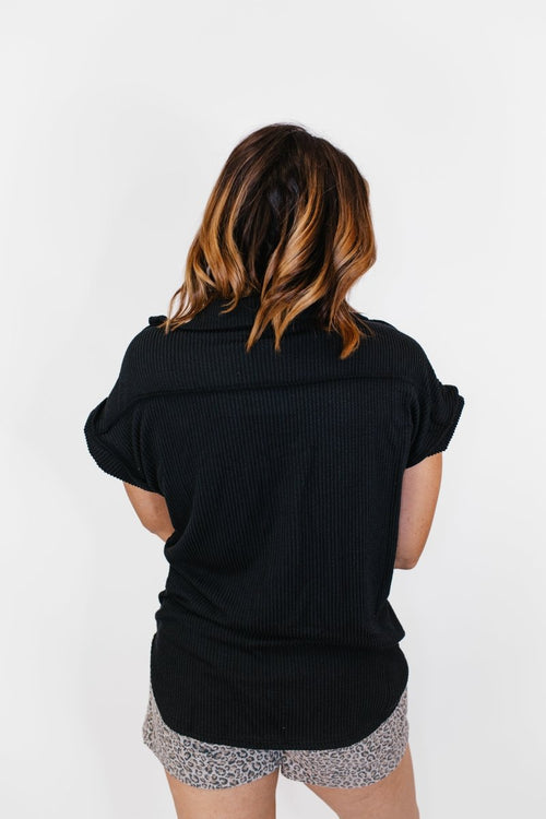 The Button Breeze Top in Black - Reg/Curvy - FINAL SALE - Macoma Boutique100 Short Sleeve