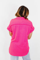 The Button Breeze Top in Hot Pink - Reg/Curvy - FINAL SALE - Macoma Boutique100 Short Sleeve