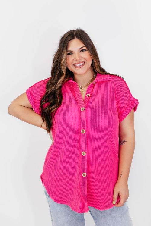 The Button Breeze Top in Hot Pink - Reg/Curvy - FINAL SALE - Macoma Boutique100 Short Sleeve