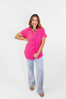 The Button Breeze Top in Hot Pink - Reg/Curvy - FINAL SALE - Macoma Boutique100 Short Sleeve