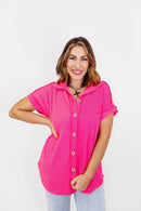 The Button Breeze Top in Hot Pink - Reg/Curvy - FINAL SALE - Macoma Boutique100 Short Sleeve