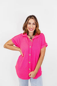 BLACK FRIDAY DEAL: The Button Breeze Top in Hot Pink - Reg/Curvy- FINAL SALE