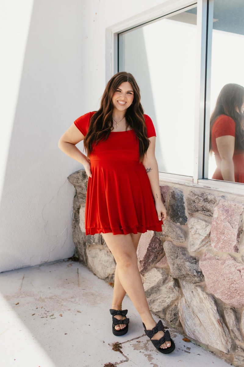 cute red dress near me Red Tulle Short Prom Dress with Long Sleeve Cocktail Dress US 10