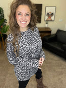 The Sierra Pullover in Greyscale Cheetah - Reg & Curvy - Macoma Boutique130 Sweaters