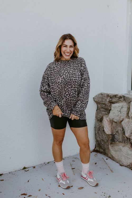 The Sierra Pullover in Greyscale Cheetah - Reg & Curvy - Macoma Boutique130 Sweaters