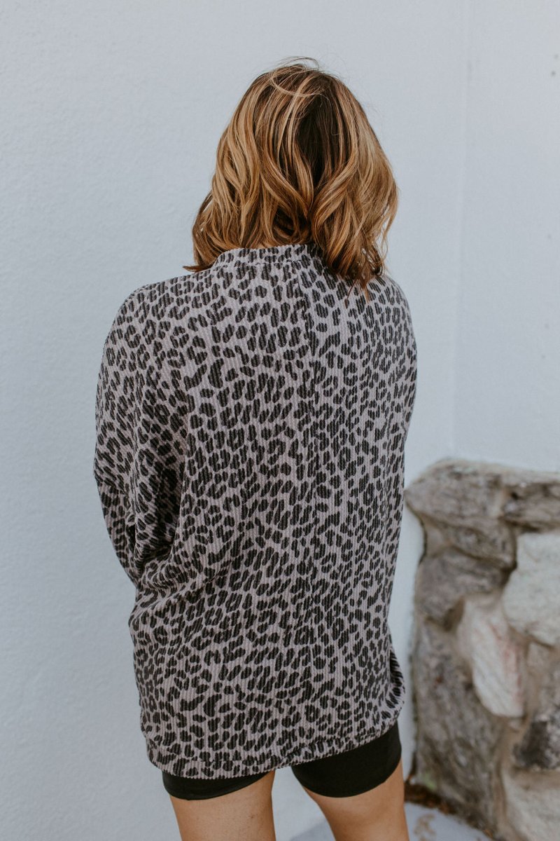 The Sierra Pullover in Greyscale Cheetah - Reg & Curvy - Macoma Boutique130 Sweaters