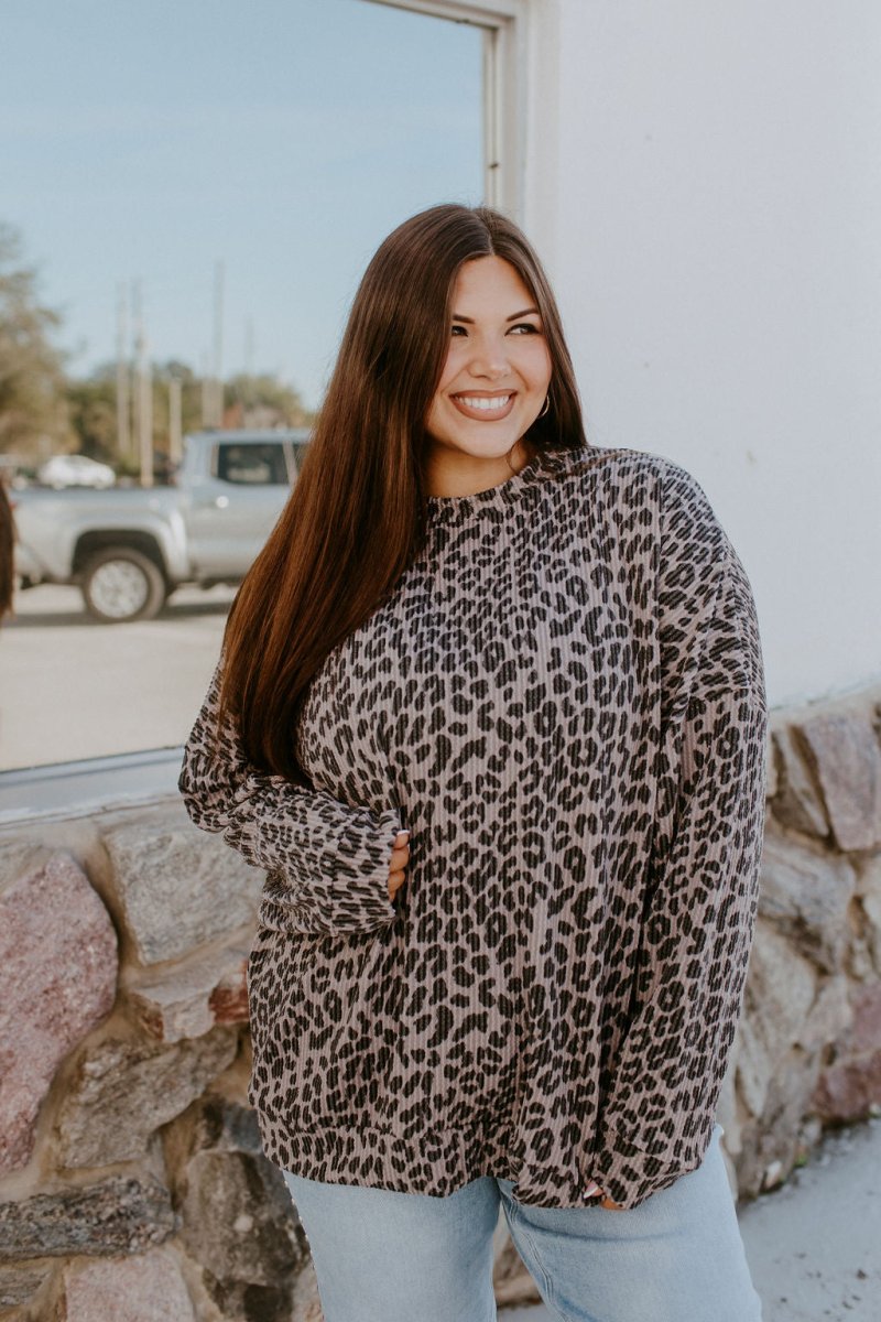 The Sierra Pullover in Greyscale Cheetah - Reg & Curvy - Macoma Boutique130 Sweaters