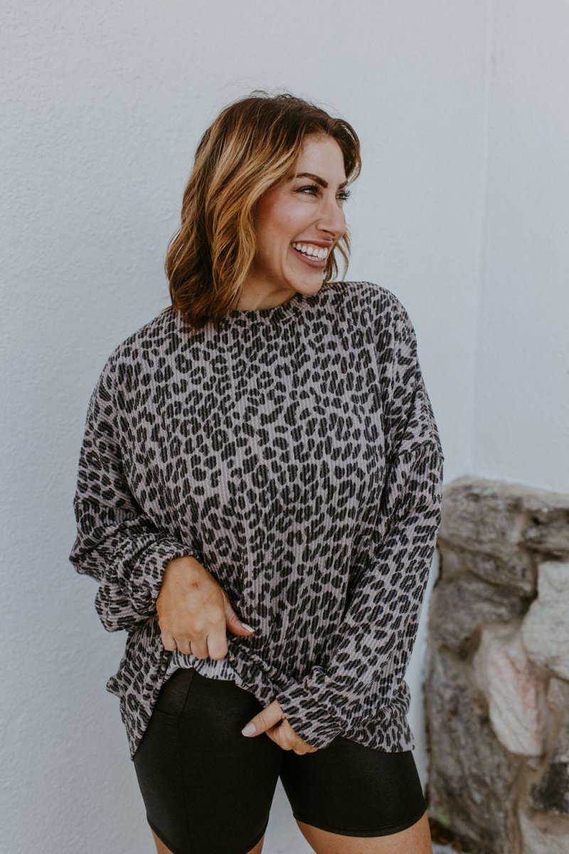 The Sierra Pullover in Greyscale Cheetah - Reg & Curvy - Macoma Boutique130 Sweaters