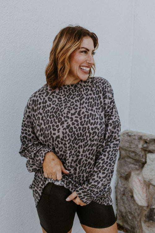 The Sierra Pullover in Greyscale Cheetah - Reg & Curvy - Macoma Boutique130 Sweaters