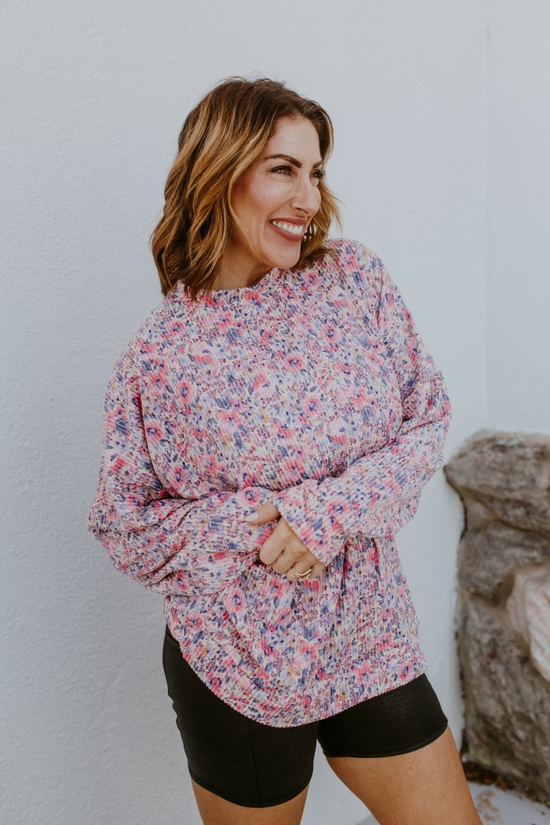The Sierra Pullover in Pink Purple Floral - Reg & Curvy - Macoma Boutique130 Sweaters