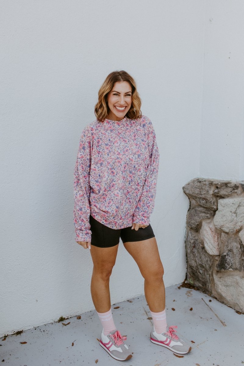 The Sierra Pullover in Pink Purple Floral - Reg & Curvy - Macoma Boutique130 Sweaters