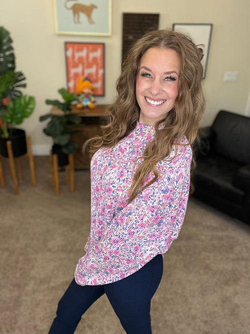 The Sierra Pullover in Pink Purple Floral - Reg & Curvy - Macoma Boutique130 Sweaters