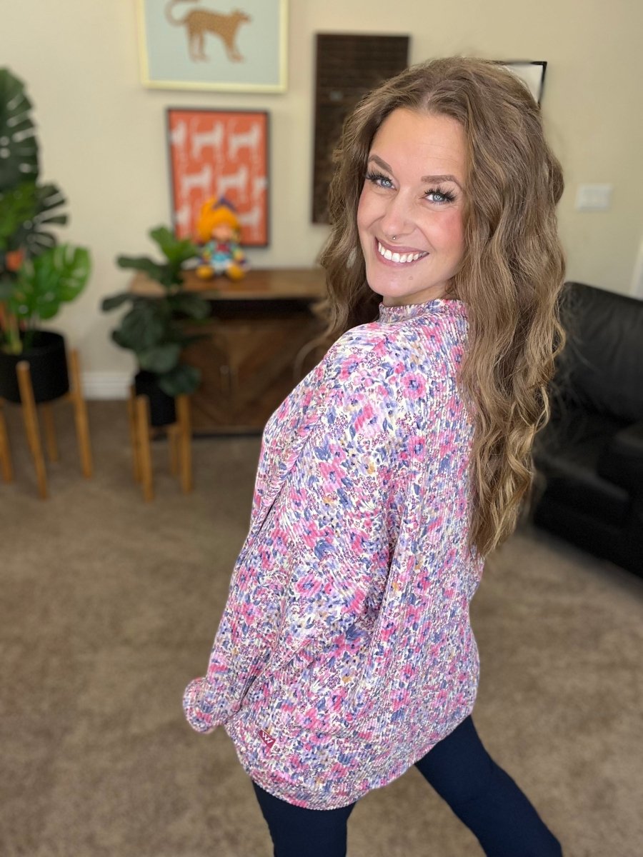 The Sierra Pullover in Pink Purple Floral - Reg & Curvy