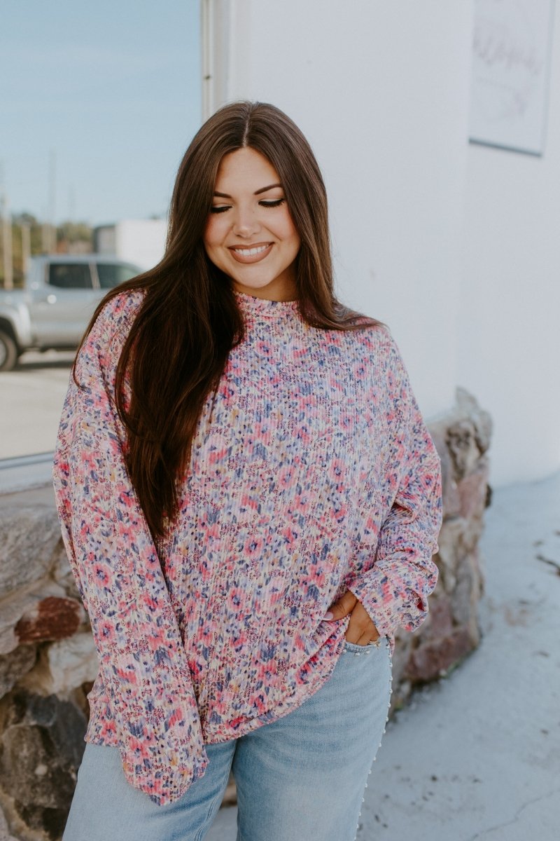 The Sierra Pullover in Pink Purple Floral - Reg & Curvy - Macoma Boutique130 Sweaters