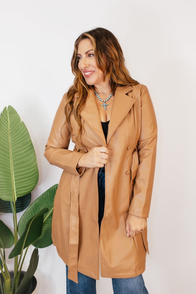 The Timeless Tie - Waist Trench Coat In Camel - Macoma Boutique240 Jackets/Blazers