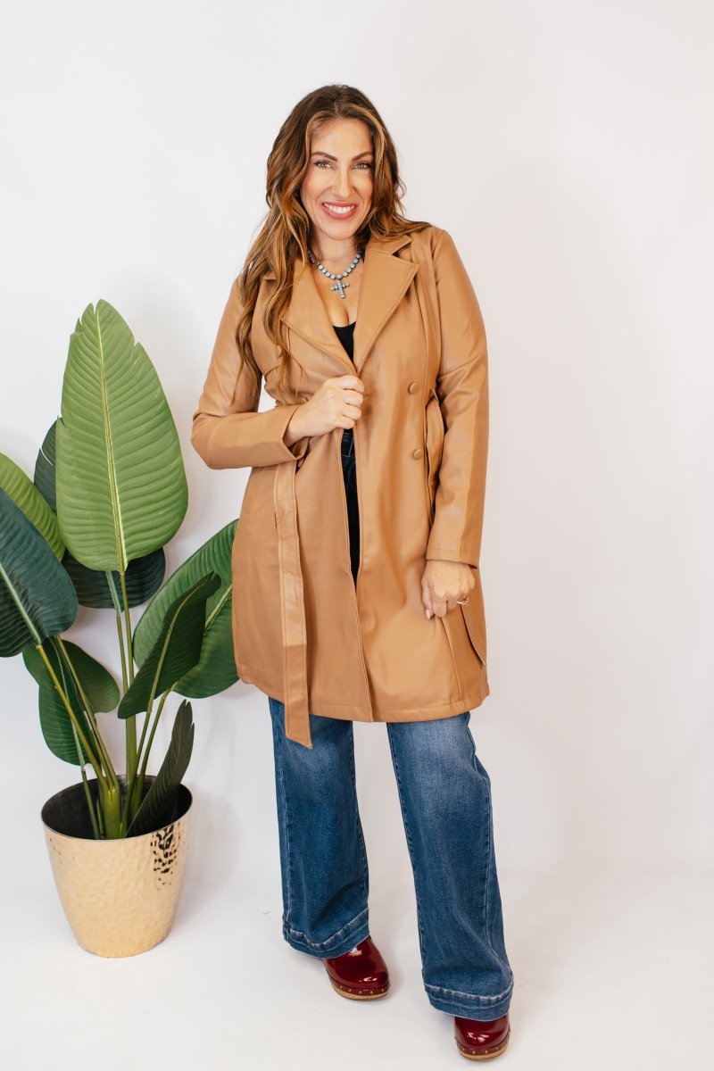 The Timeless Tie - Waist Trench Coat In Camel - Macoma Boutique240 Jackets/Blazers