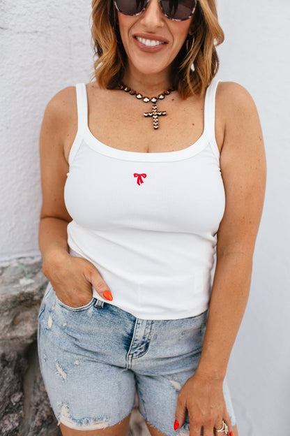 Tied With Love Tank in White - FINAL SALE - Macoma Boutique110 Tanks