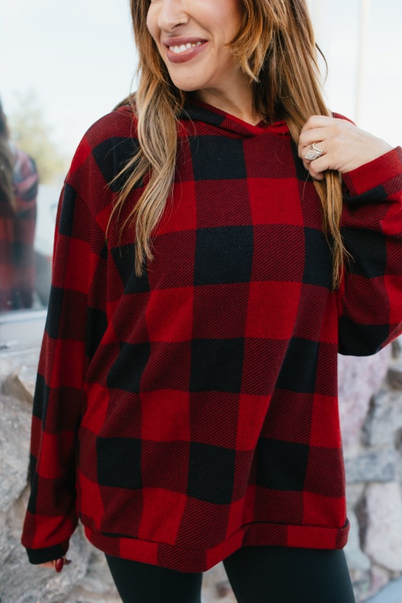 Tis The Season Hoodie In Buffalo Plaid - Reg & Curvy - Macoma Boutique130 Sweaters