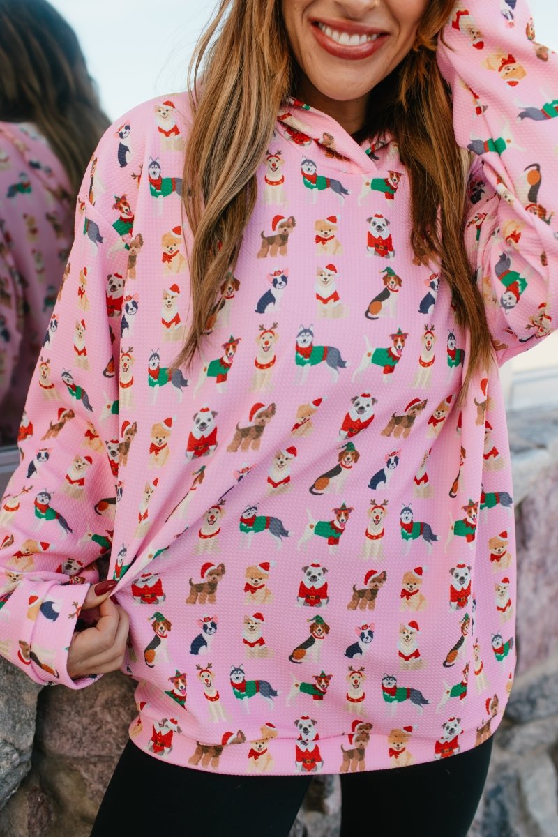 Tis The Season Hoodie In Festive Dogs - Reg & Curvy - Macoma Boutique130 Sweaters