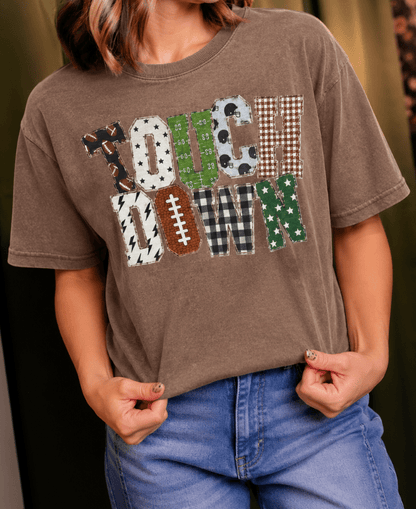 Touchdown Patchwork Graphic Pullover - FINAL SALE - Macoma Boutique555 Presales