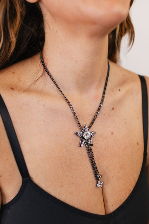 Tova Bolo Star Necklace in Gunmetal Clear - Macoma Boutique310 Accessories/Jewelry