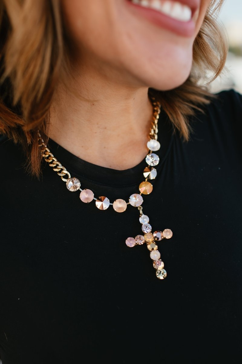 Tova Custom Mini Sofia Cross Necklace in Antique Gold Candy Glam - Macoma Boutique310 Accessories/Jewelry