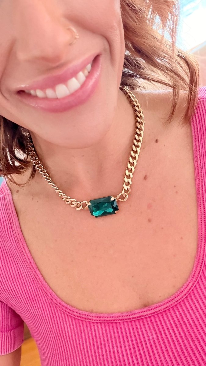 Tova Darcy Necklace In Antique Gold/Emerald - Macoma Boutique310 Accessories/Jewelry