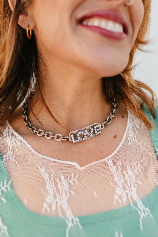 Tova Love Id Necklace In Silver Clear - Macoma Boutique310 Accessories/Jewelry