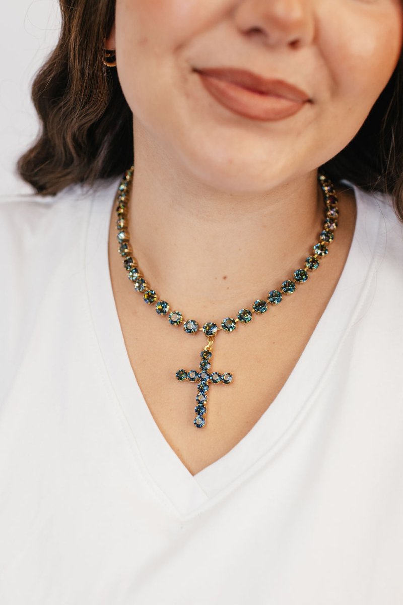 Tova Mini Donatella Necklace in Antique Gold Aqua Volcano - Macoma Boutique310 Accessories/Jewelry