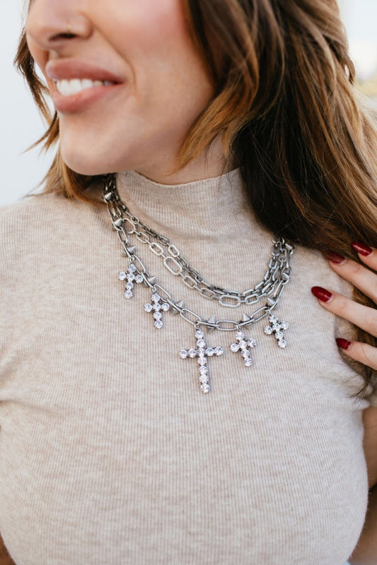 Tova Mini Mary Necklace in Antique Silver Clear - Macoma Boutique310 Accessories/Jewelry