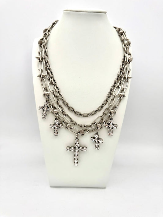 Tova Mini Mary Necklace in Antique Silver Clear - Macoma Boutique310 Accessories/Jewelry