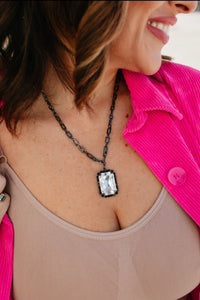 Tova Mini Soleil Necklace in Gunmetal / Clear Crystal