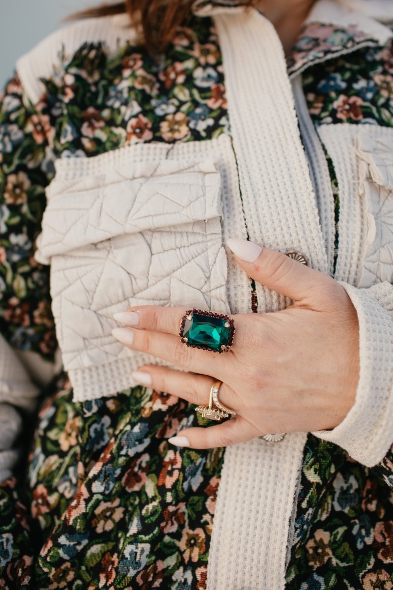 Tova Mini Soleil Ring with Trim in Emerald - Macoma Boutique310 Accessories/Jewelry