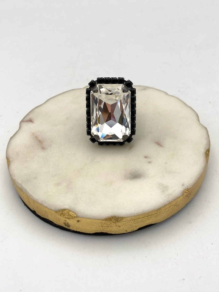 Tova Mini Soleil Ring with Trim in Gunmetal / Clear Crystal - Macoma Boutique310 Accessories/Jewelry